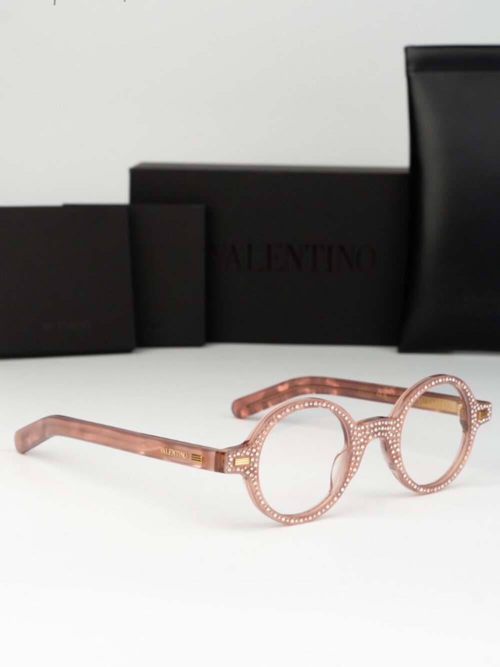 Valentino Women Eyeglasses Pink White Stones Crystal Round VLX-185 E BRAND NEW